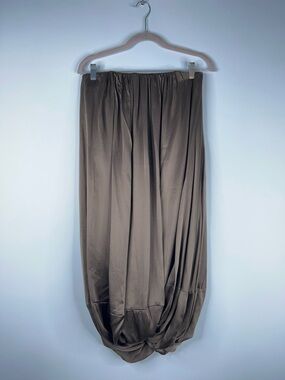 Katy Rodriguez Bubble Hem Midi Skirt Brown Bronze Silk Skirt Y2K Medium Large